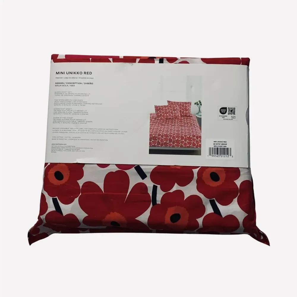 Marimekko Mini Unikko Red Queen Sheet Set NWT